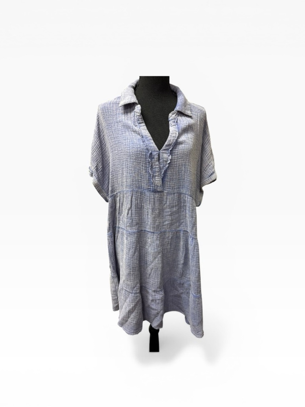 Umgee Blue Gauze Tiered Tunic Dress XL Boho Cottagecore Flowy Cotton Top
